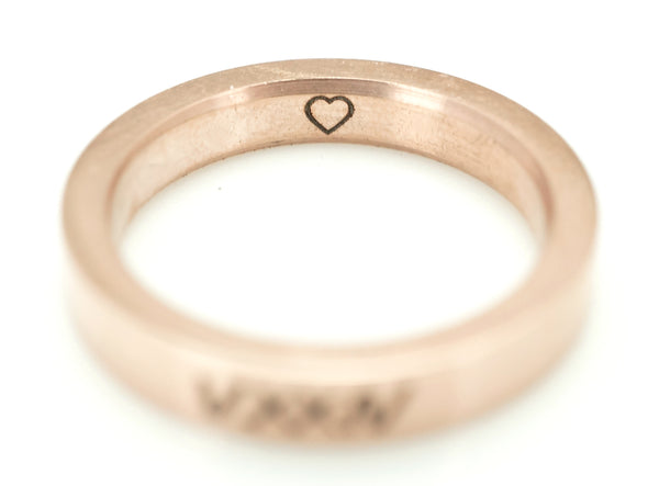 Rose Gold Heart Ring, Promise Ring, Love Ring, Date Ring, Roman Numeral Ring, Inside Engraved Ring