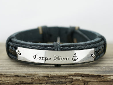 Carpe Diem Bracelet, Inspirational Bracelet for Him, Latin Quote Bracelet