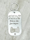 Latitude Longitude Bottle Opener Keychain, Custom Coordinates Key Chain, Compass Coordinate Engraved