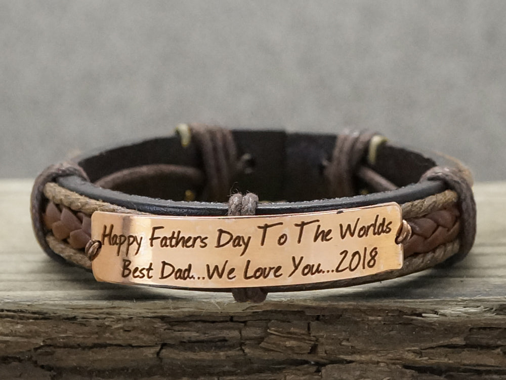 Personalized Leather Bracelet - Fathers Day Gift - Mens Leather Gifts with Engrave / Brown