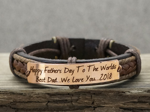 New Dad Gift, Custom Mens Leather Bracelet, Personalized Date Bracelet, Engraved Father's Day Gift