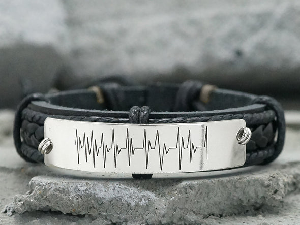 Custom Heartbeat Bracelet, EKG Bracelet, Newborn Memorial, Leather Engraved Jewelry