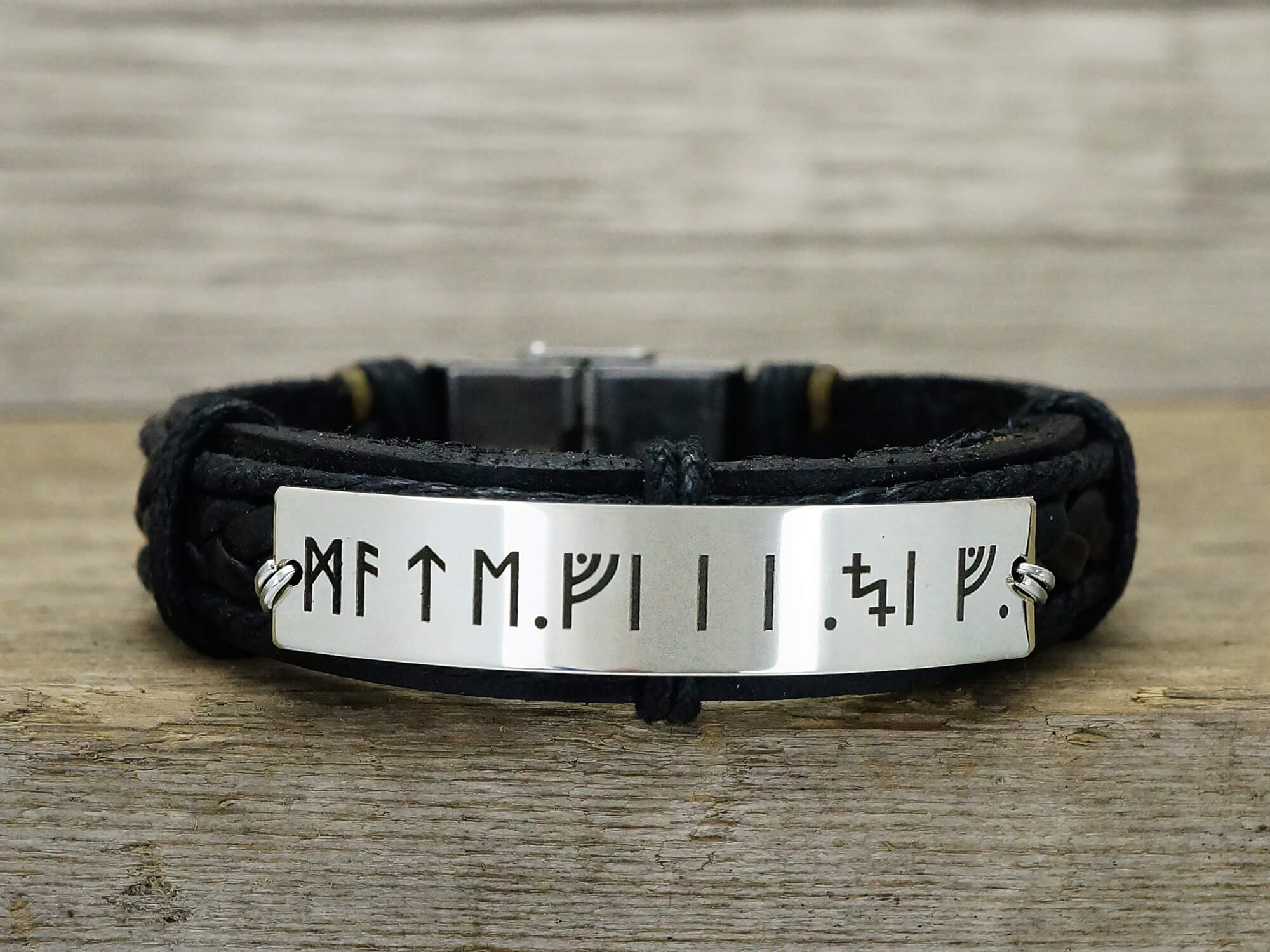 Custom Leather Monogram Bracelet, Initial Monogrammed Gift, Mens Engraved Leather Braided Bracelet 9.5 inches-extra Large +$5 / No