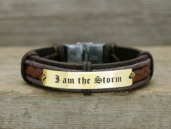 mens leather bracelet I am the storm
