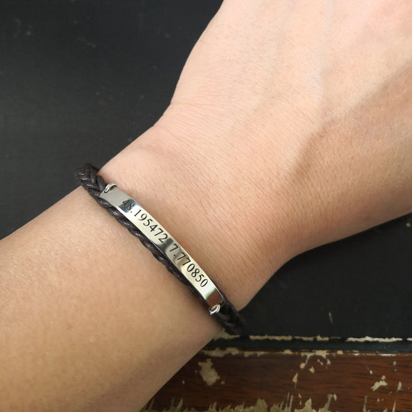 Custom Initial Date Bracelet, Personalized Braided Bracelet, Engraved Nameplate Cord Bracelet