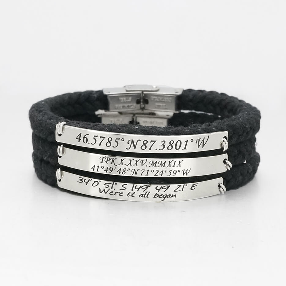 GPS Bracelet, Heart key, Engraved bracelet, Coordinate bracelet, Letters  bracelet, Personalized Gift