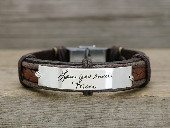 Actual Handwriting Bracelets- set of two, Signature Bracelets for Friendship, Leather Engraved Cuff