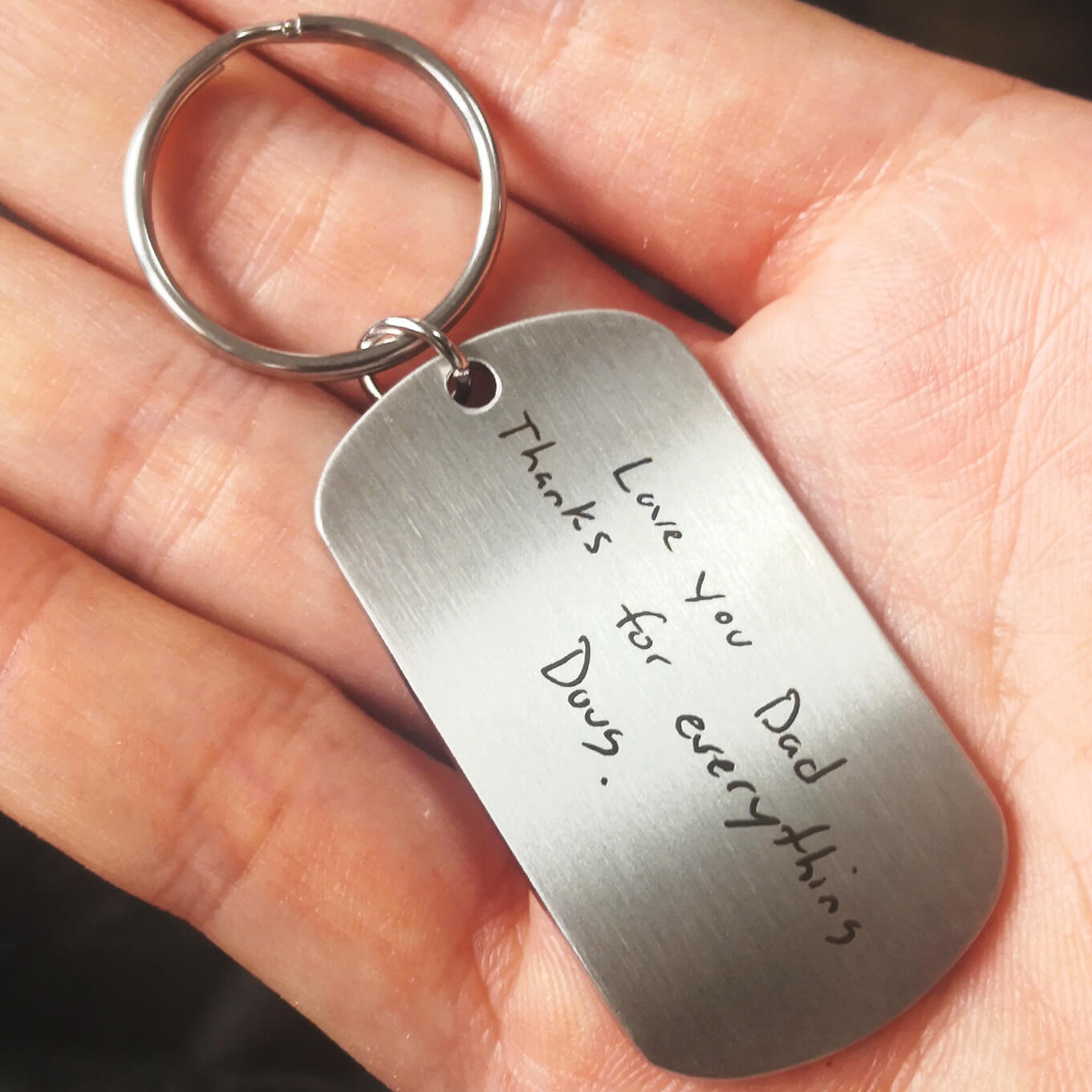 timjeweler Custom Handwriting Keychain, Memorial Signature Keychain, Dog Tag Keychain, Handwritten Key Chain on The Front / Yes