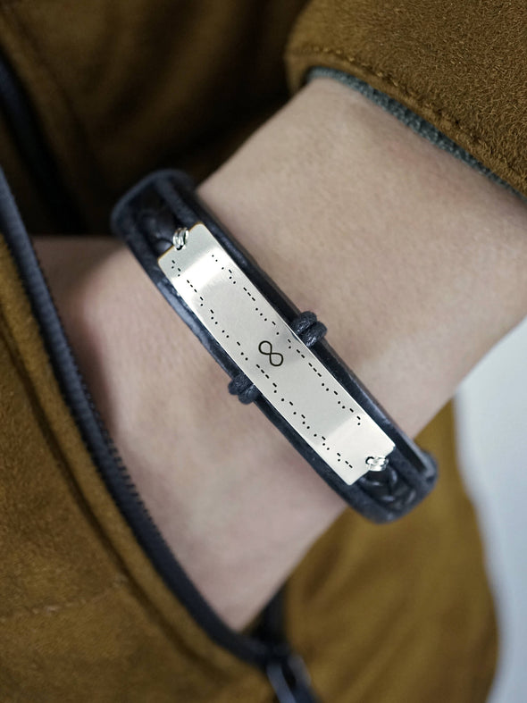 BFF Morse Code Bracelet, Hidden Message & Infinity Engraved Leather Bracelet