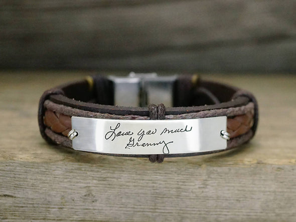 Memorial Signature Bracelet, Actual Handwriting Bracelet, Personalized Leather Engraved Bracelet