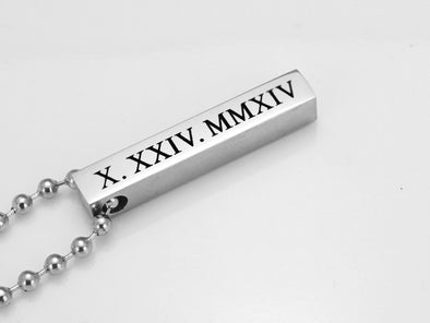 Roman Numeral Necklace, Custom Date Necklace, Silver Vertical Bar Necklace