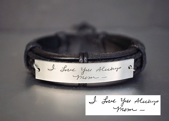 Actual Handwriting Bracelet, Custom Signature Bracelet, Memorial Jewelry, Leather Engraved Bracelet
