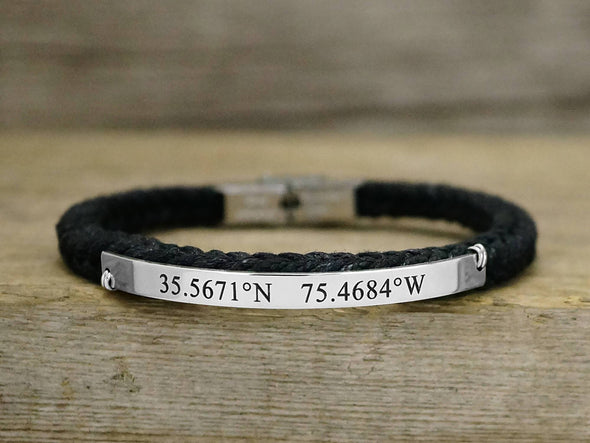 Custom Coordinates Bracelet, latitude longitude, Engraved Cord Braided Bracelet