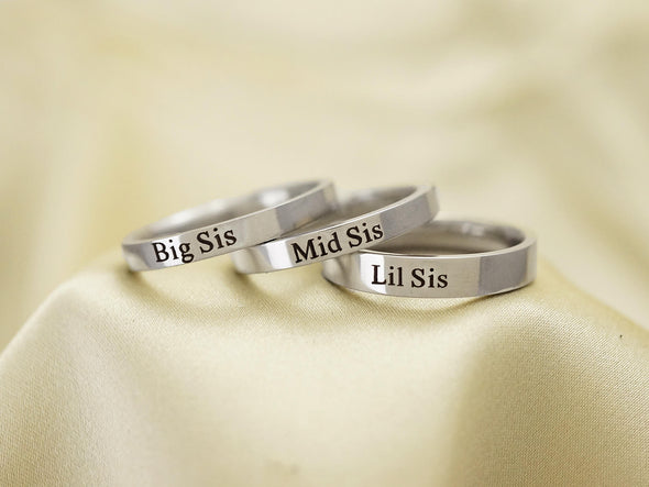 3 Sisters Ring Set, Rose Gold Rings, Sister jewelry, Big Sis, Mid Sis, Lil Sis, Gift for Sisters
