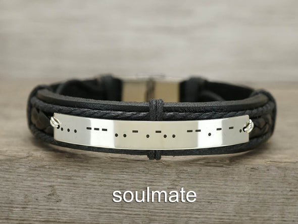 I Love You Morse Code Bracelet Leather, Secret Message Gifts for Him, Custom Engraved Bracelet
