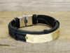 Gold Bar Leather Bracelet, German Bracelet, Custom Mens Leather Bracelet, Personalized Engraved Cuff
