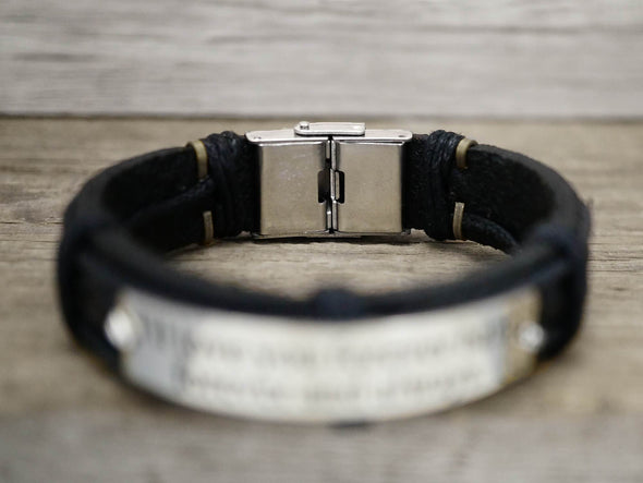 Custom mens Leather Bracelet, Anniversary Gift for Men, Personalized Inspirational Engraved Bracelet