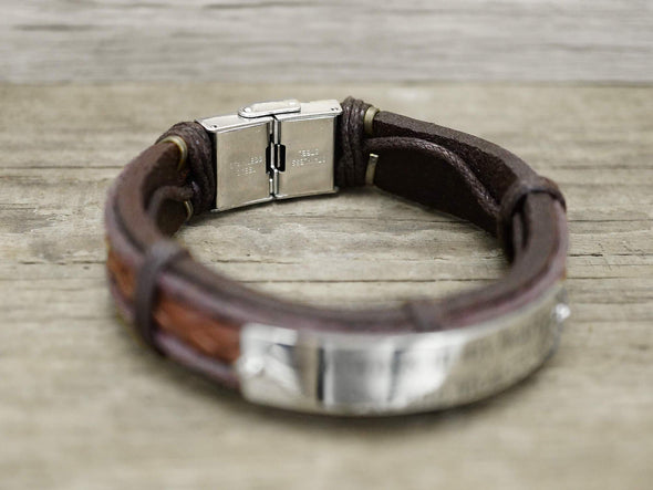 Latitude Longitude Bracelet for Him, Mens Coordinates Bracelets Leather and Steel Engravable